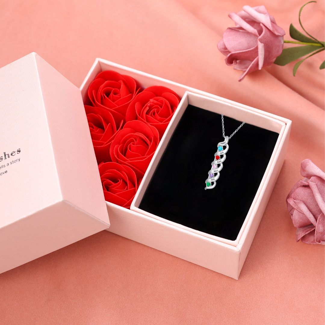 Collar DNA con 5 Nombres Personalizados 5 Piedras de Nacimiento-Jessemade ES