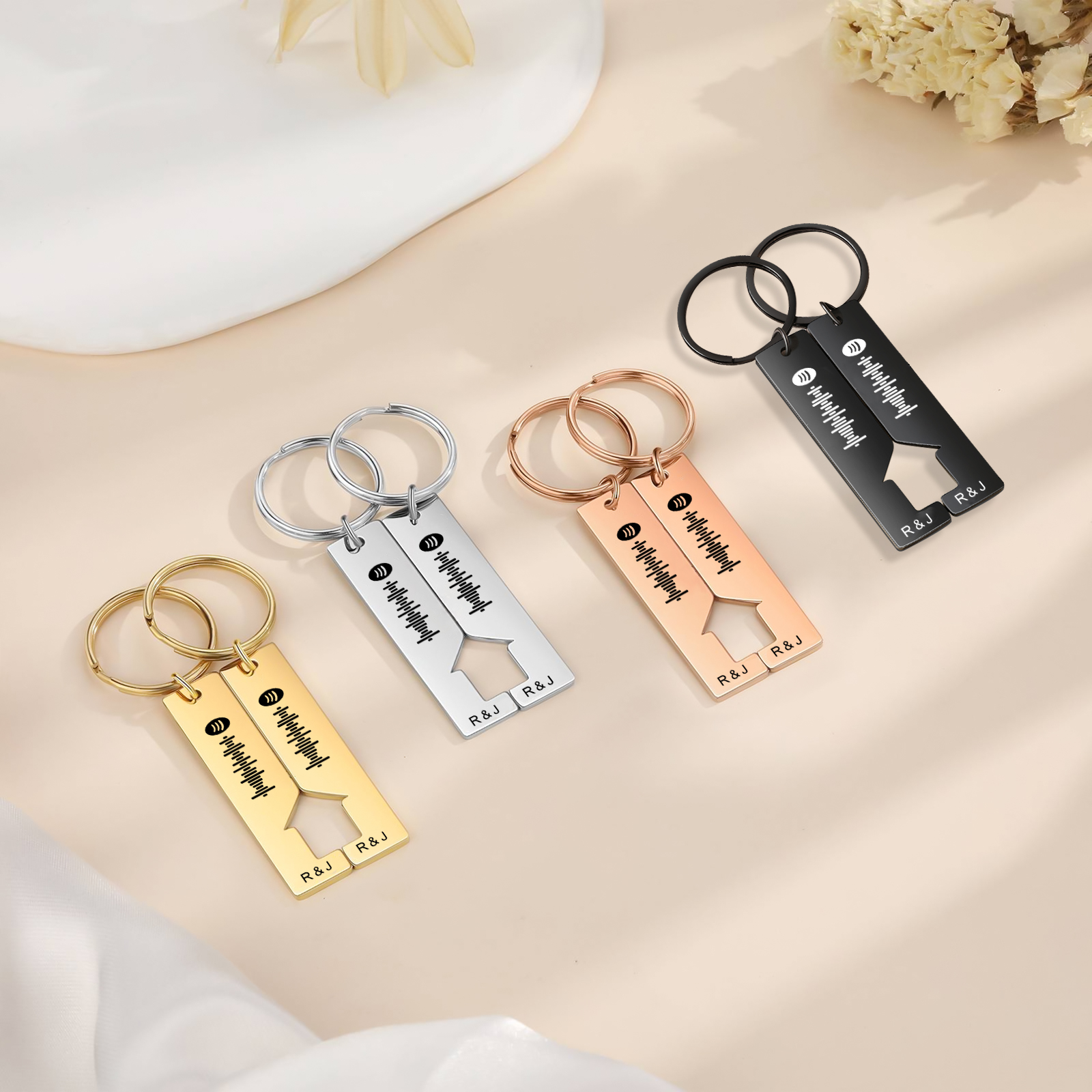 Llavero con casa encajada para pareja código de Spotify 2 letras personalizadas-Jessemade ES