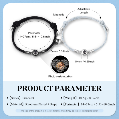 Pulsera para pareja con proyección de foto con dije de corazón magnético-Jessemade ES