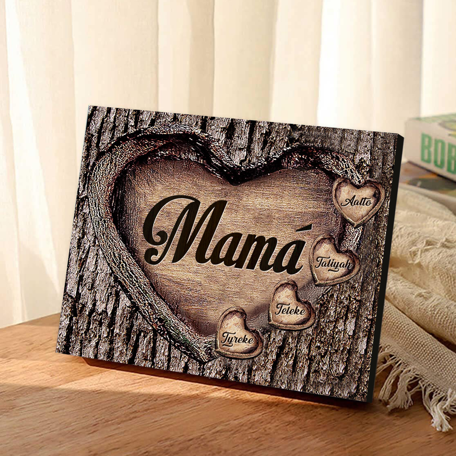 A mi mamá-Lámina marco de madera para mamá personalizado con 4 nombres-Jessemade ES