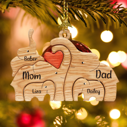 Navidad-Ornamento muñecos navideño de madera familia de elefantes 5 nombres personalizados adorno del árbol-Jessemade ES