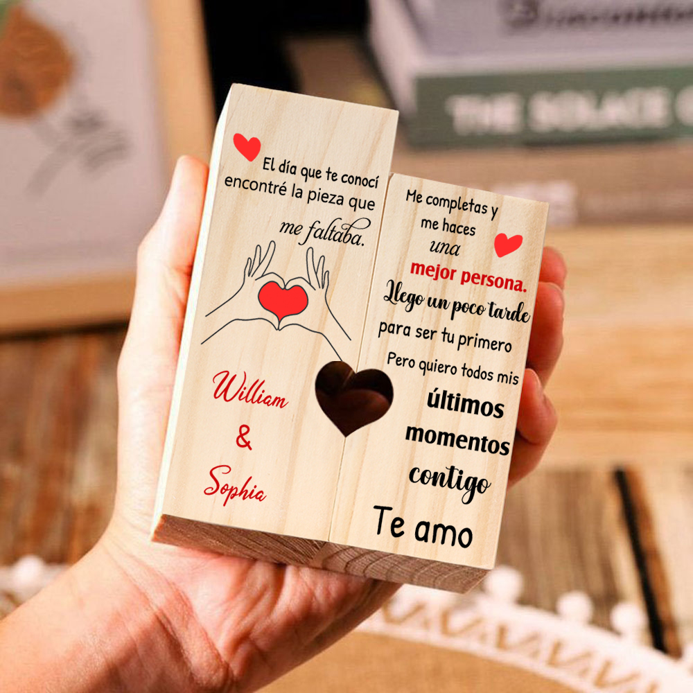Candelero para pareja de madera de dos piezas sin candela con 2 nombres personalizados-Jessemade ES