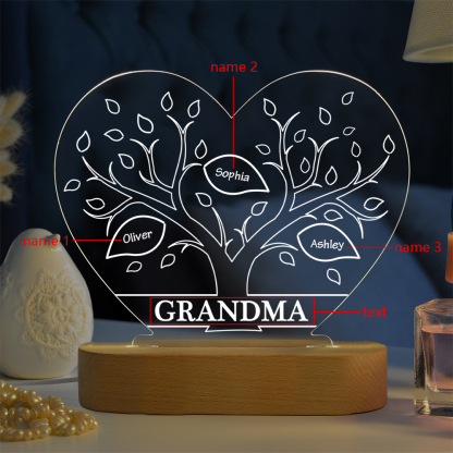 A mi mamá/abuela-Lámpara Personalizada con 2-8 Nombres y Texto "árbol de la vida" 3D Ilusión Luz de Noche-Jessemade ES