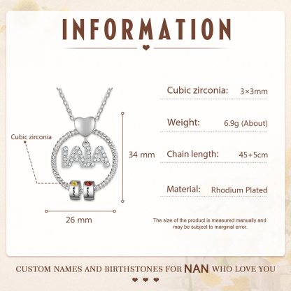 Collar a abuela con colgante de "IAIA" con 2 nombres y 2 piedras de nacimiento personalizados | Jessemade-Jessemade ES