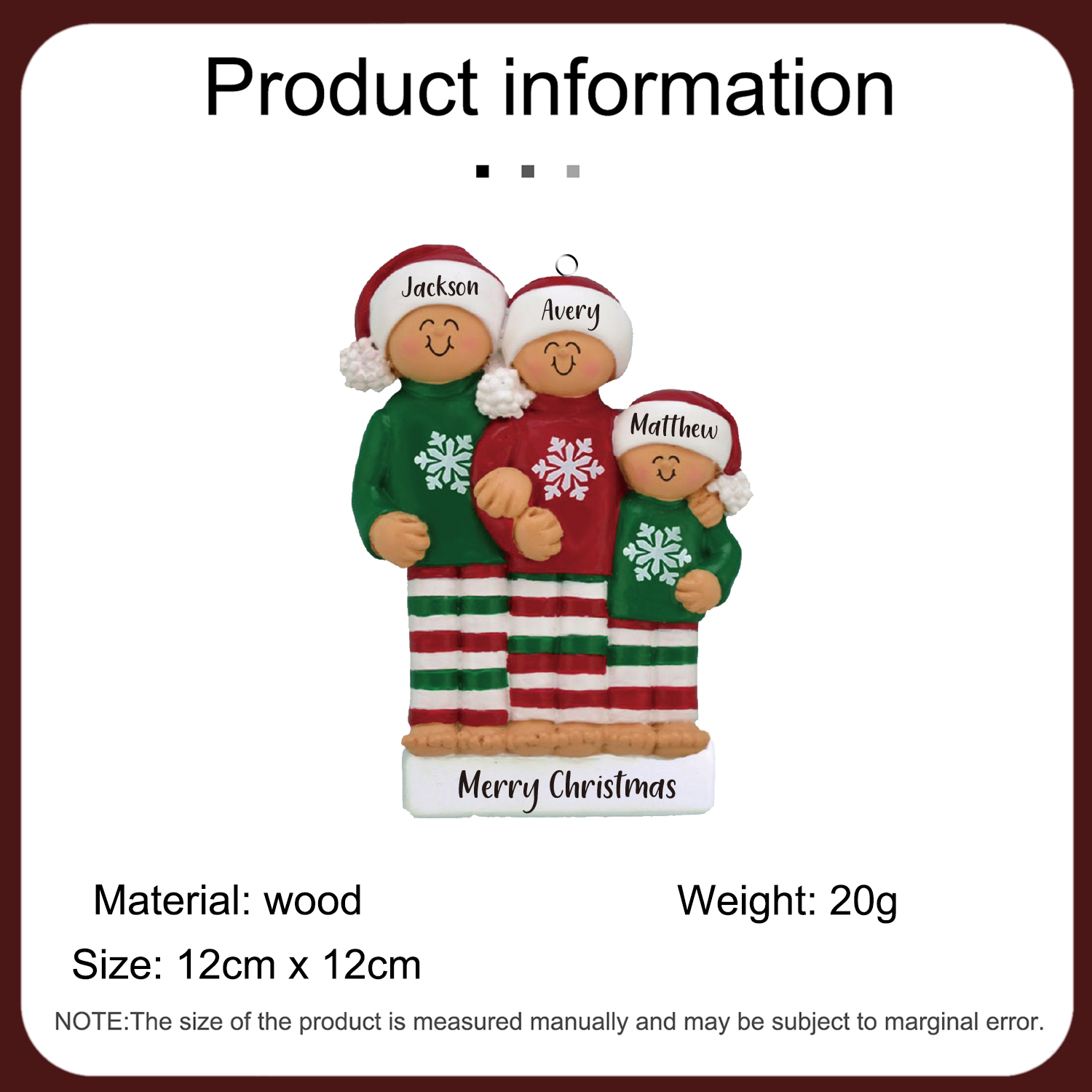Navidad-Ornamento muñecos navideño de madera 3 nombres y 1 texto personalizados adorno del árbol