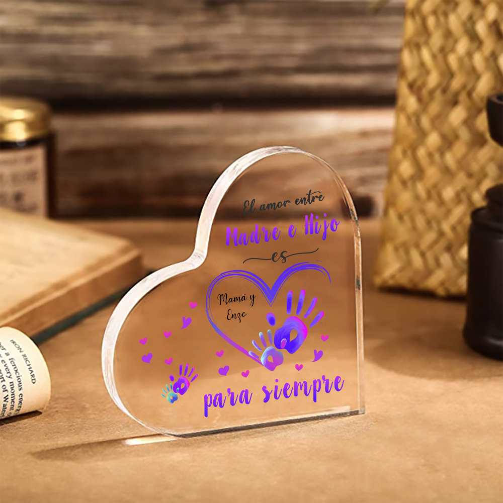 A mi mamá-Placa de acrílico en forma de corazón mano y manita 1 texto personalizado-Jessemade ES