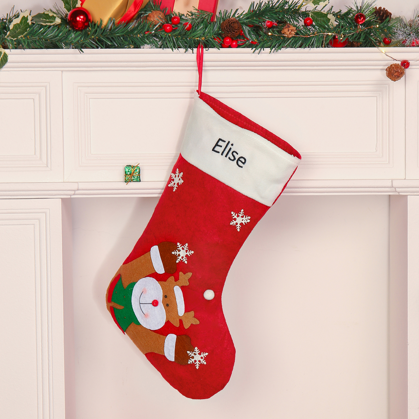Adornos de medias navideñas con muñeco Bolsa de regalo 1 Nombre personalizado-Jessemade ES