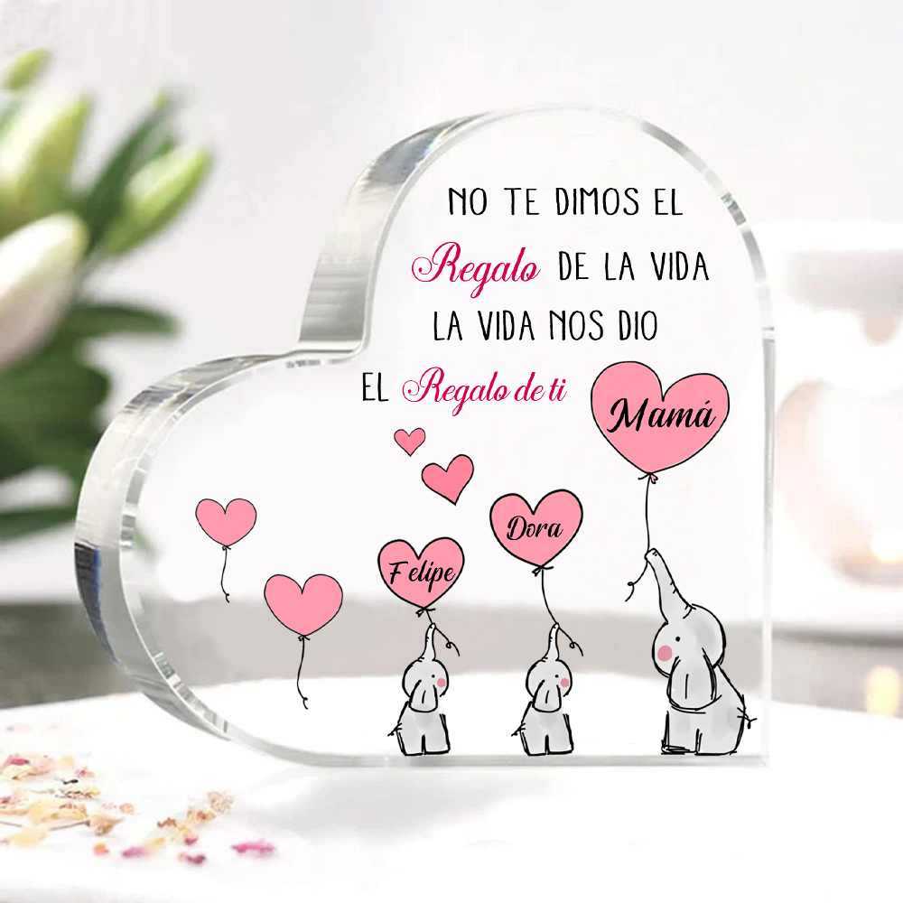 A mi mamá/abuela-Placa de acrílico en forma de corazón elefantes 2-5 nombres personalizados-Jessemade ES