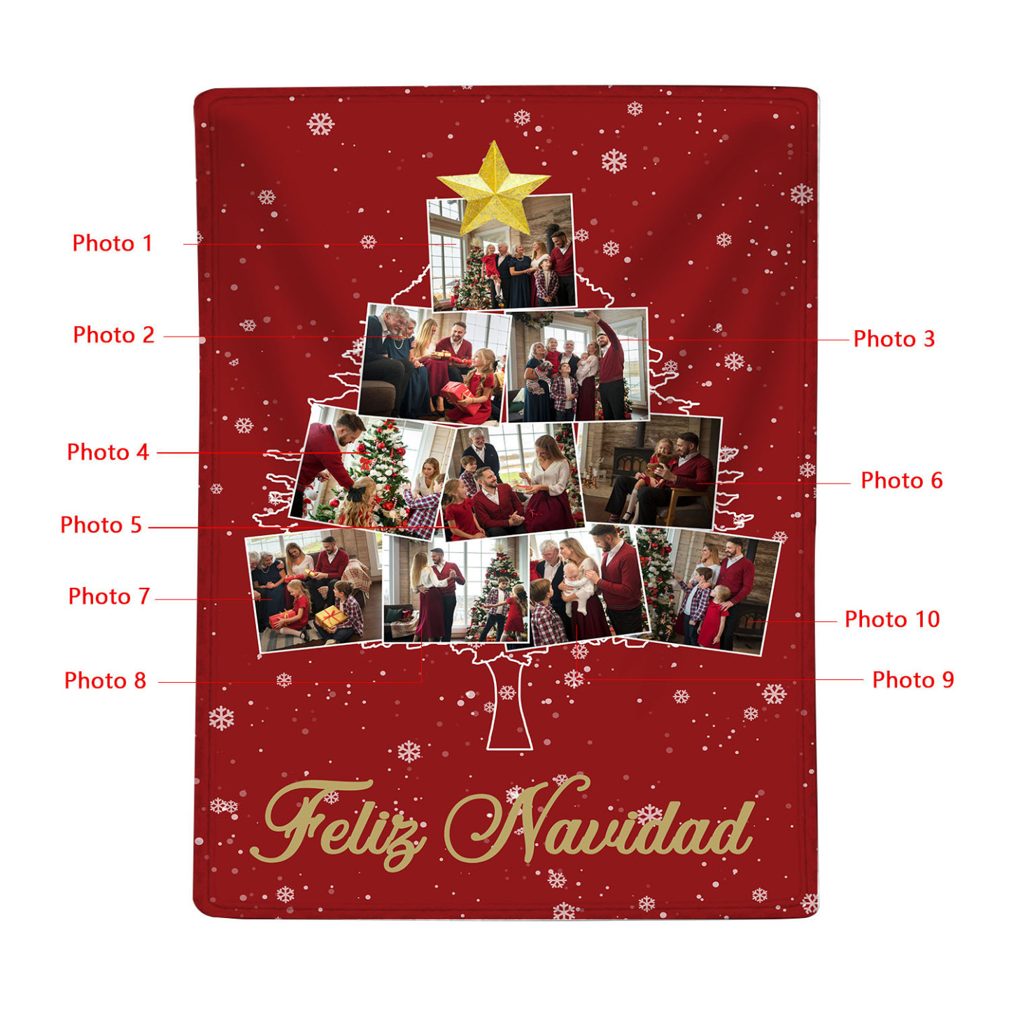 Manta de buen calidad de Navidad personalizada con 10 fotos-Jessemade ES