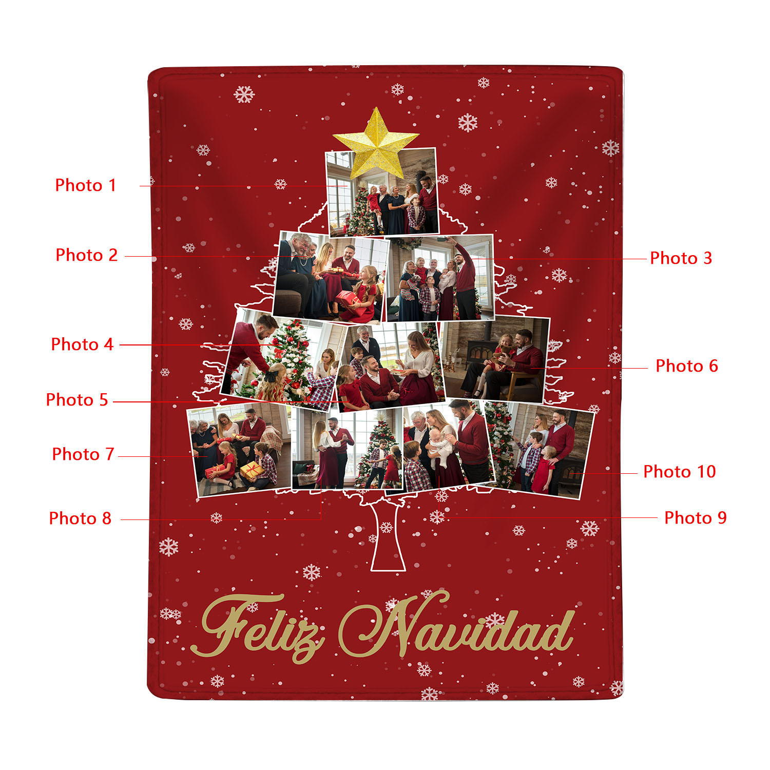 Manta de buen calidad de Navidad personalizada con 10 fotos-Jessemade ES