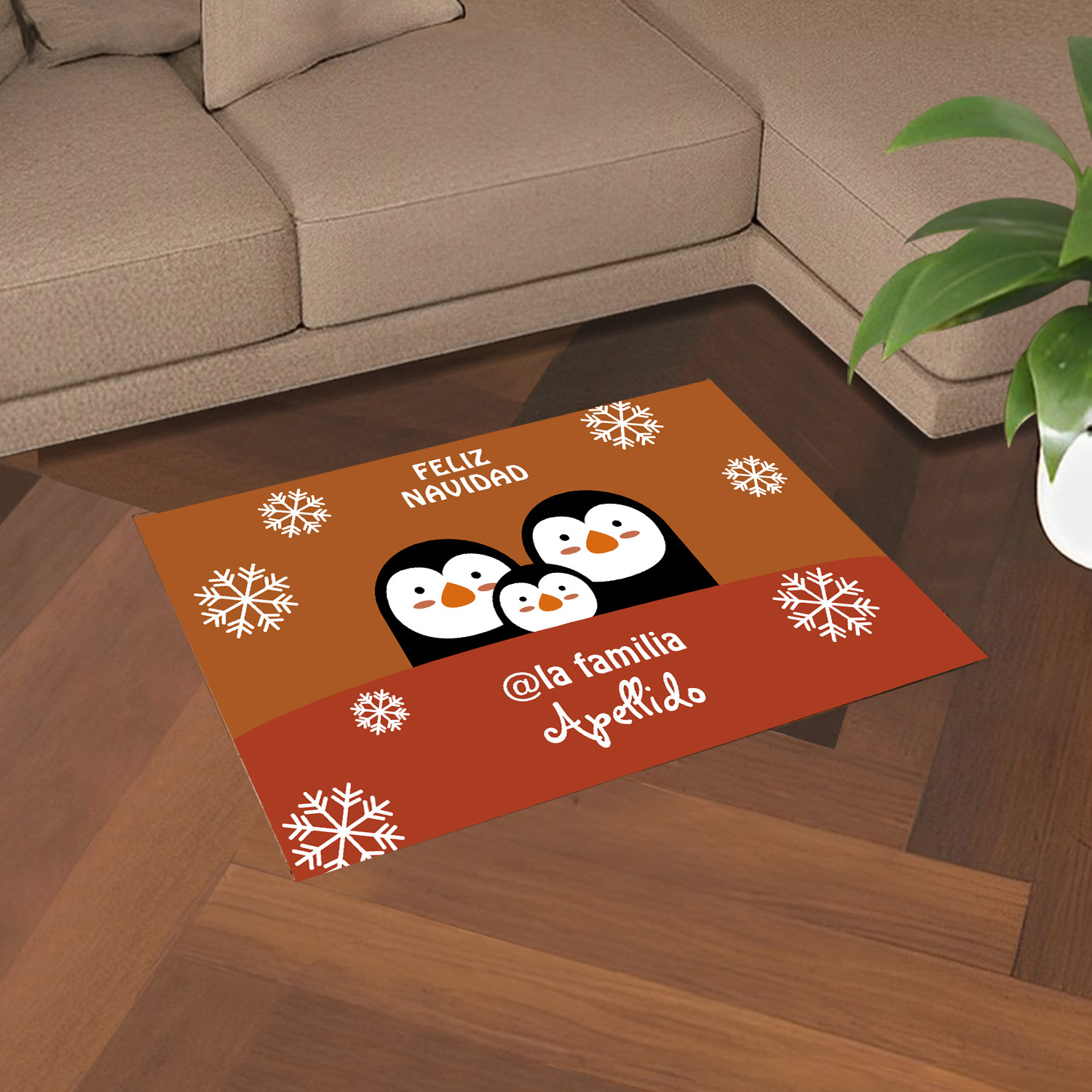 Navidad-felpudo/alfombra de entrada familia de pingüinos personalizado con apellido-Jessemade ES