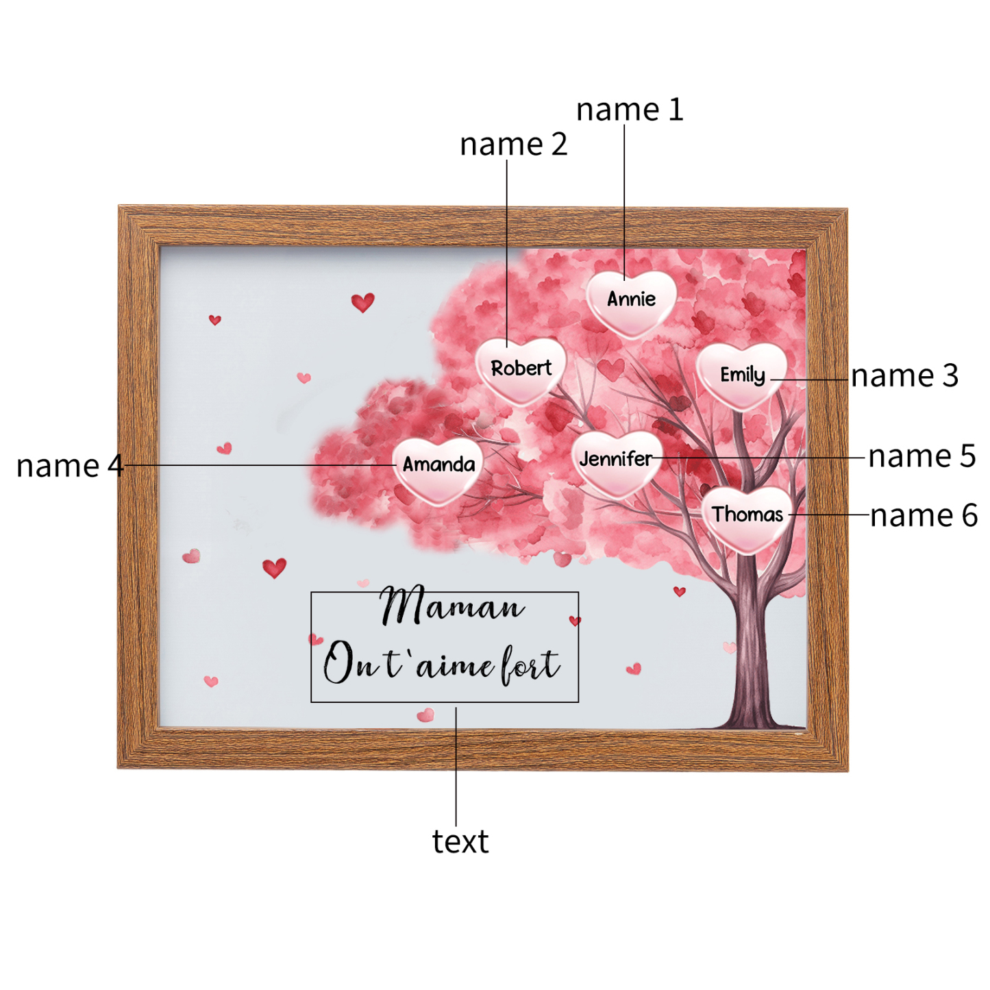 Marco con LED Árbol de la Vida 1-10 Nombres Personalizados con 1 Texto-Jessemade ES