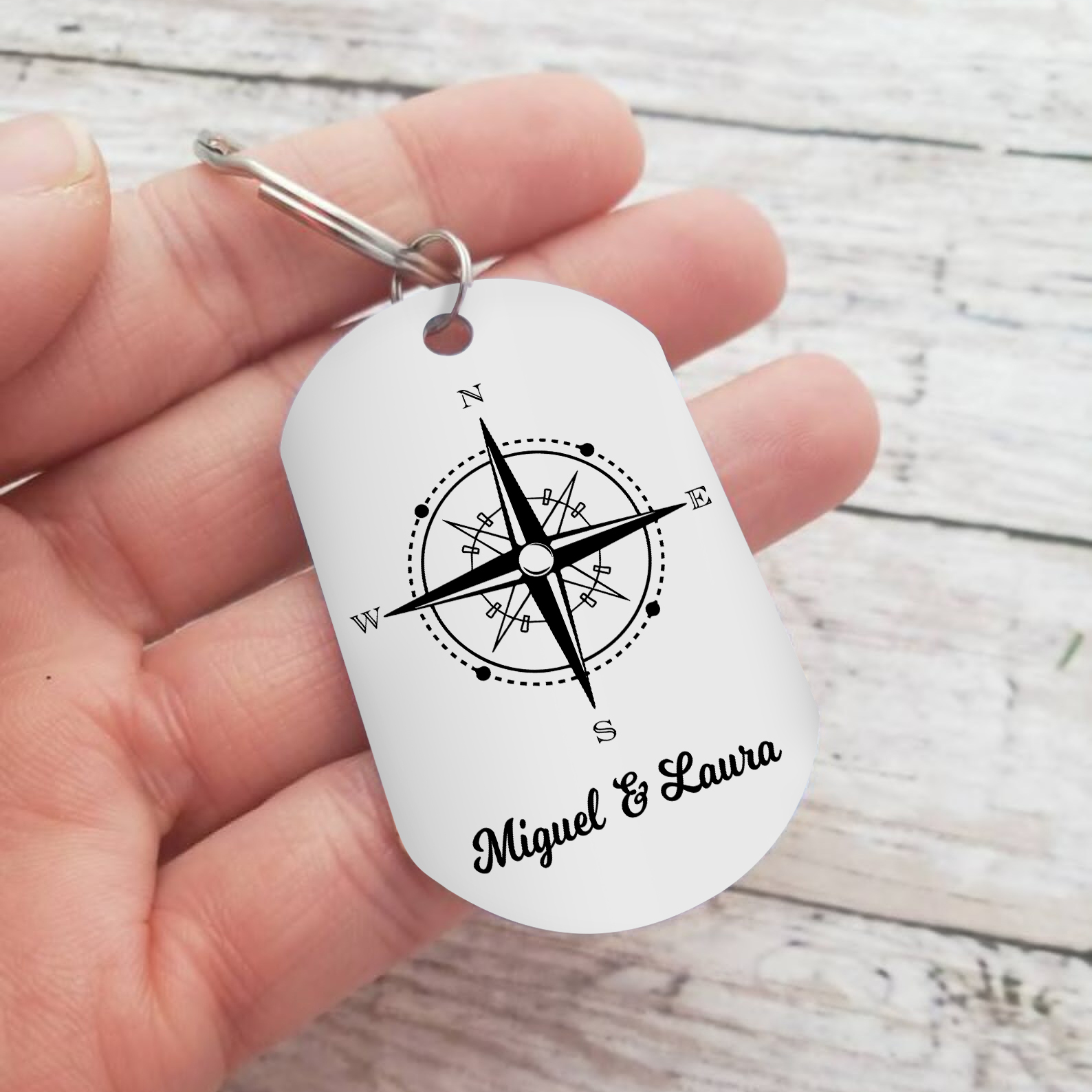 A mi papá-Llavero de placa con brújula personalizado con 2 nombres-Jessemade ES