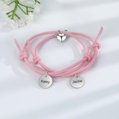Pulseras de cuerda luminosa personalizadas para pareja con dije de corazón magnético grabado de dos nombres-Jessemade ES