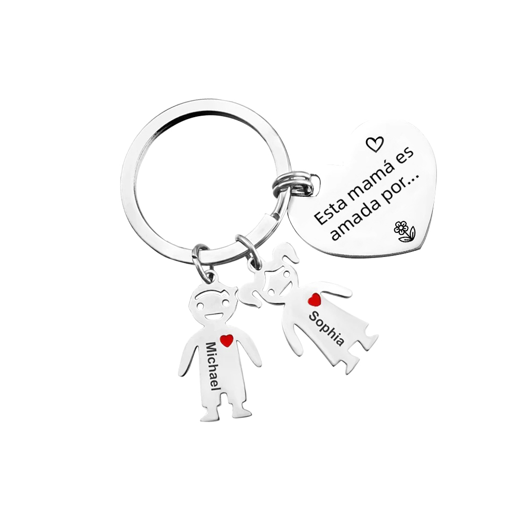 A mi mamá - Kit de regalo de cartera, llavero con "2 niños", tarjeta y caja nombre y flor de nacimiento personalizados | Jessemade