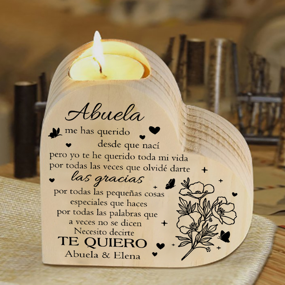 A mi abuela - Candelero de madera sin vela Flores 2 nombres personalizados-Jessemade ES