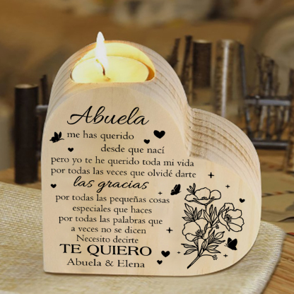 A mi abuela - Candelero de madera sin vela Flores 2 nombres personalizados-Jessemade ES