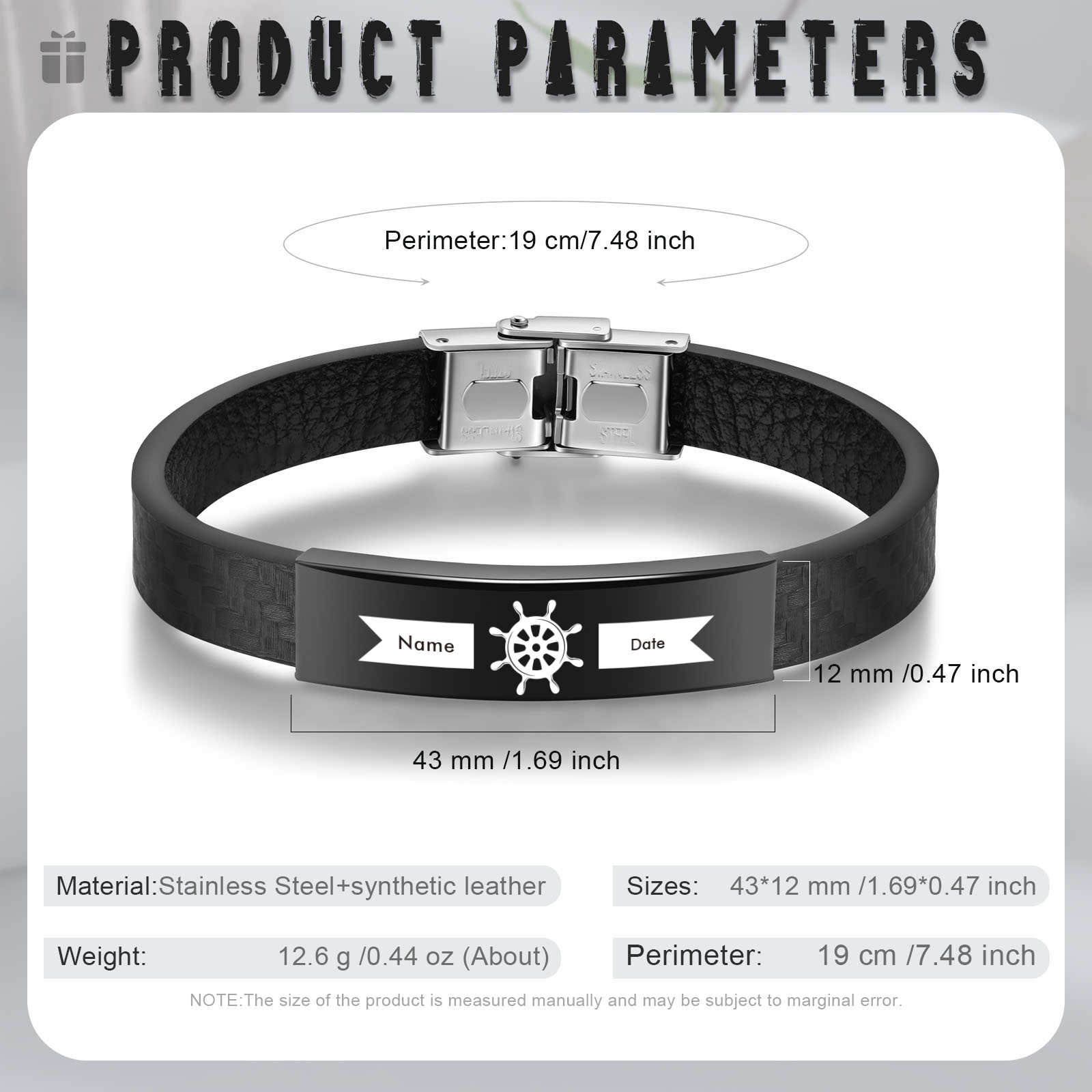 Pulsera de Cuero con Placa de Nombre y Fecha Personalizados -Jessemade ES