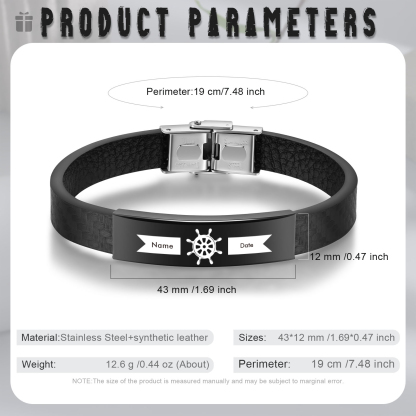 Pulsera de Cuero con Placa de Nombre y Fecha Personalizados -Jessemade ES