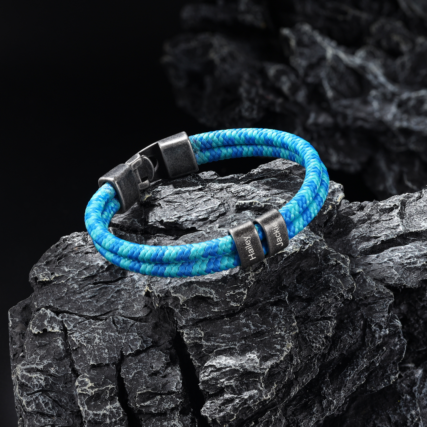 2-4 Nombres Personalizados Pulsera de Cuerda Celeste Aros de Acero Inoxidable-Jessemade ES