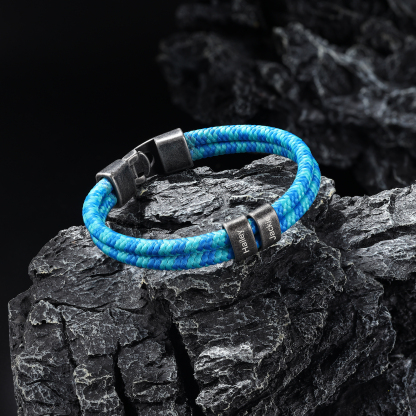2-4 Nombres Personalizados Pulsera de Cuerda Celeste Aros de Acero Inoxidable-Jessemade ES