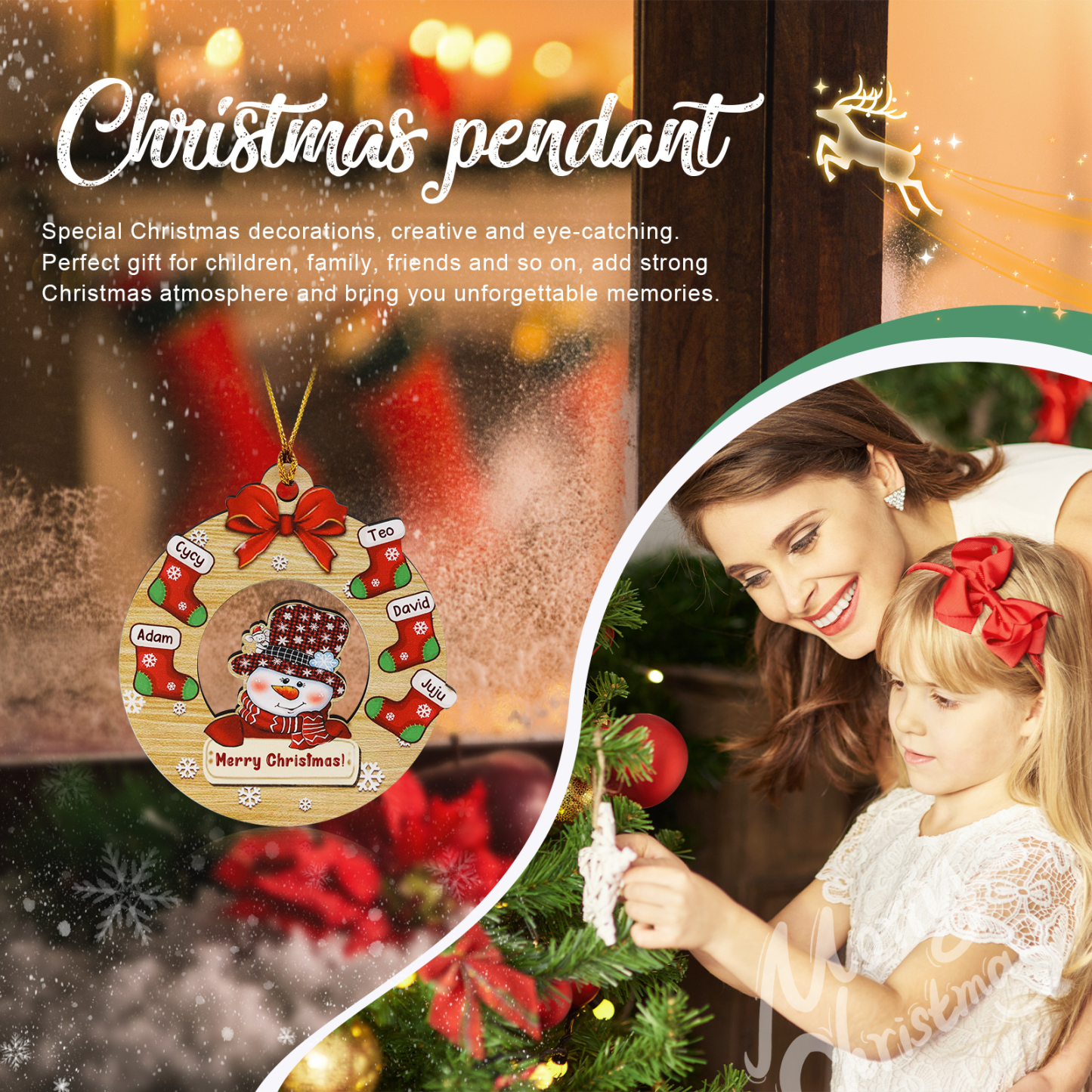 Navidad-Ornamentos Navideños de Madera Muñecos de Nieve y Calcetines 5 Nombres con Texto Personalizados-Jessemade ES