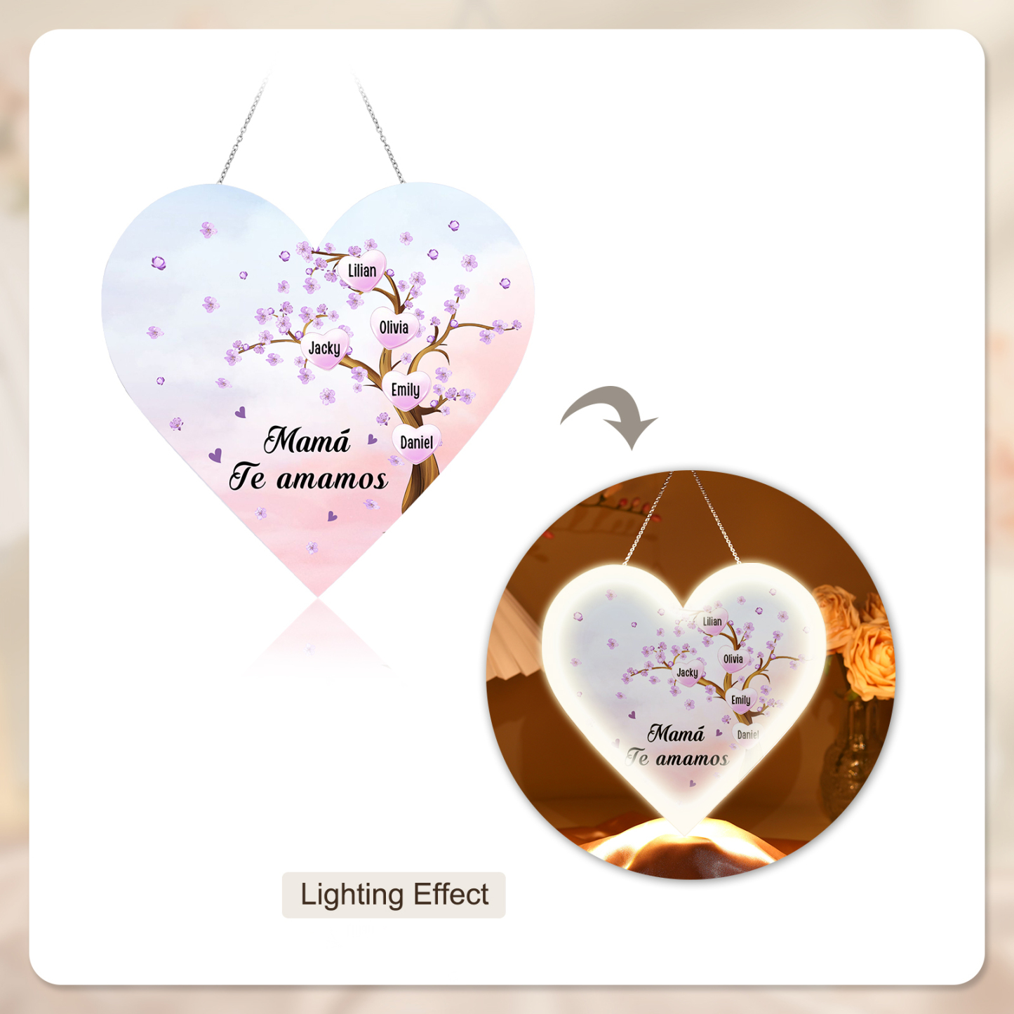 A mi mamá/abuela-Lámpara Colgante Personalizada con 2-8 Nombres y Texto "árbol" 3D Ilusión Luz de Noche-Jessemade ES