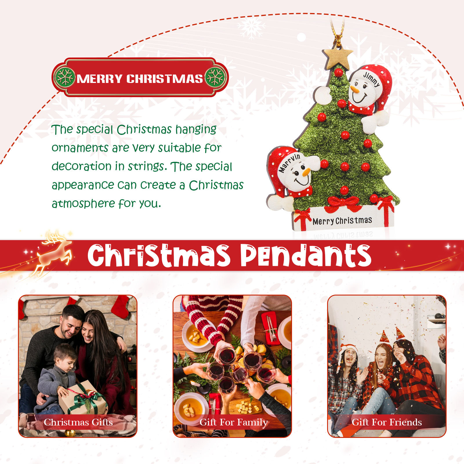 Navidad-Ornamentos Navideños de Madera Árbol y muñecos de nieve 2 Nombres con Texto Personalizados