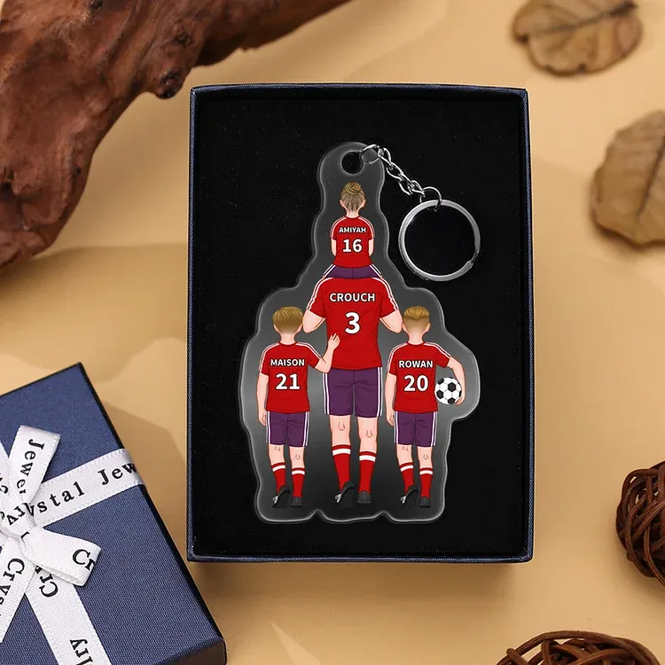 Llavero de acrílico fútbol papá y niños 1-4 nombres y personajes personalizados