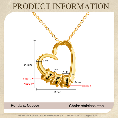 Collar colgante de corazón con 3 nombres personalizados en 3 aros-Jessemade ES