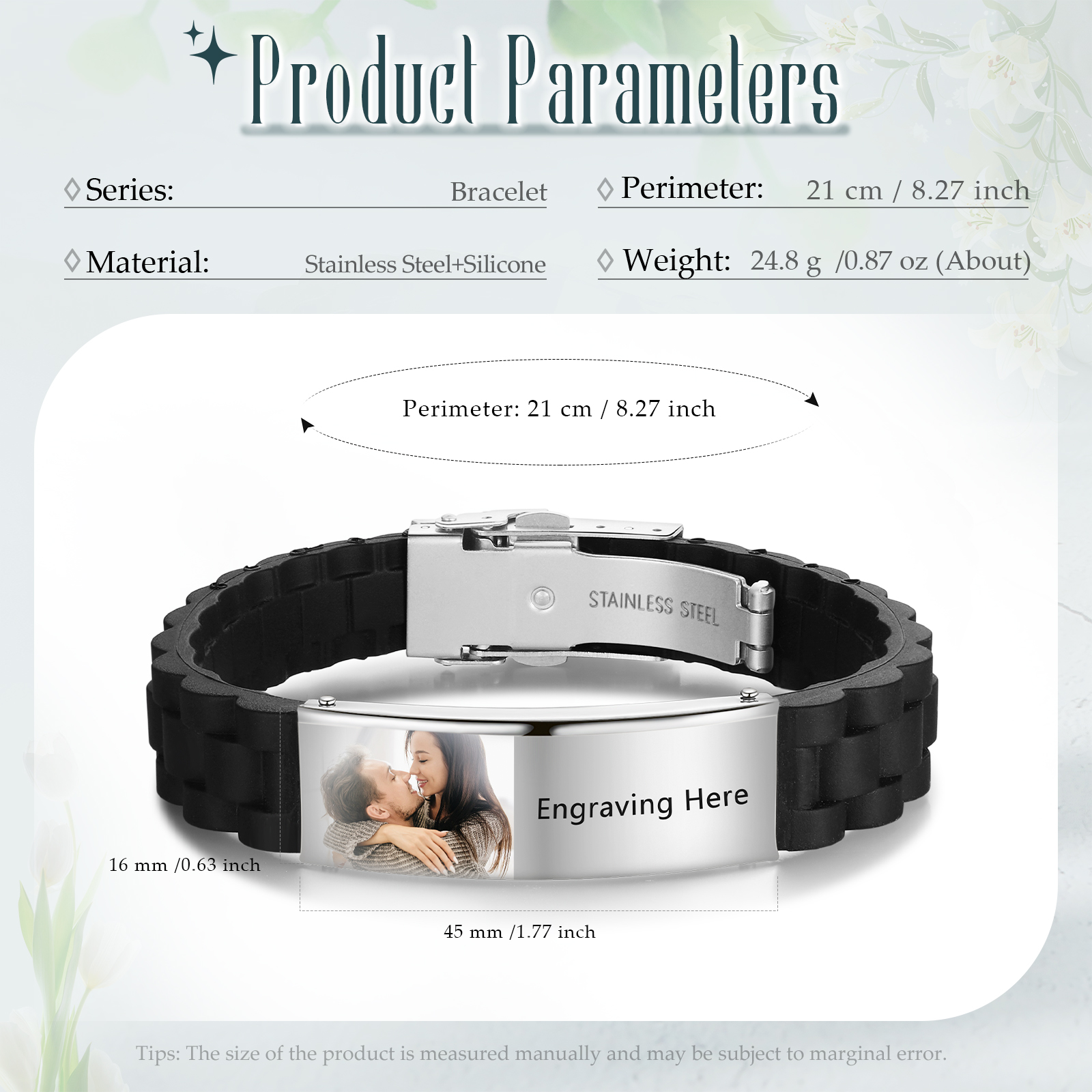 Pulsera personalizada con 1 texto y 1 foto para hombre-Jessemade ES