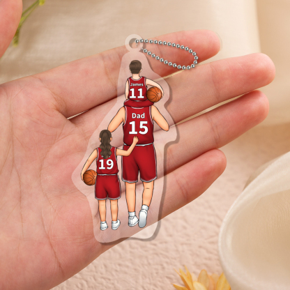 Llavero de acrílico baloncesto papá y niños 1-5 nombres y personajes personalizados-Jessemade ES