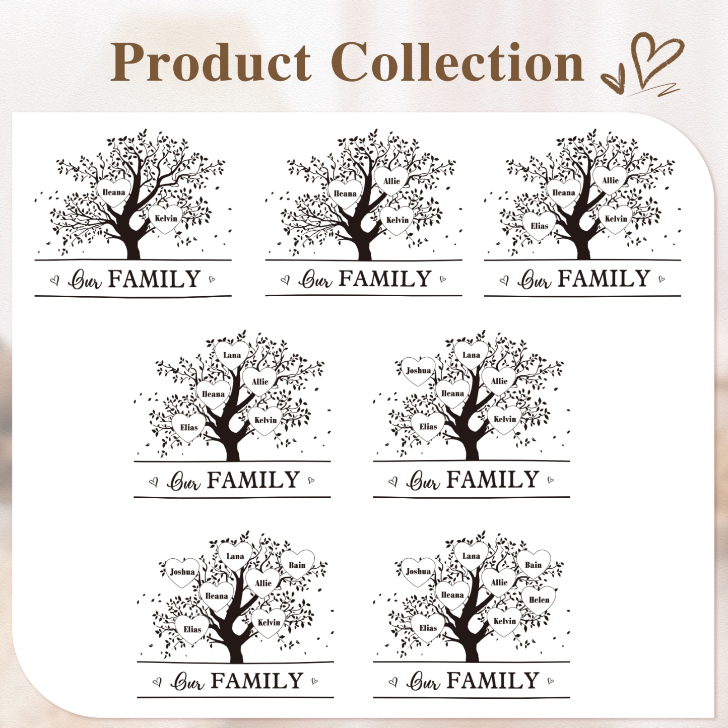 Florero con base de cerámica árbol de corazones 2-8 nombres personalizados con texto decoración del hogar-Jessemade ES