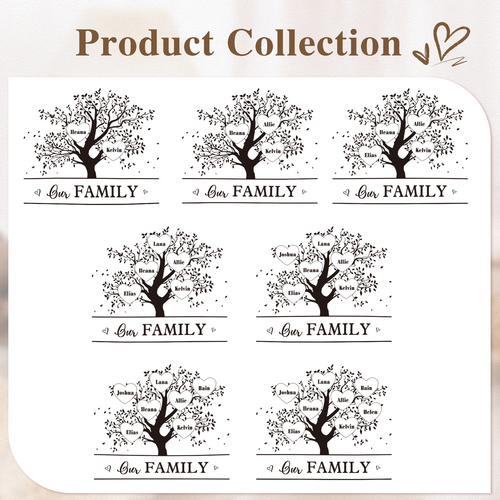 Florero con base de cerámica árbol de corazones 2-8 nombres personalizados con texto decoración del hogar-Jessemade ES