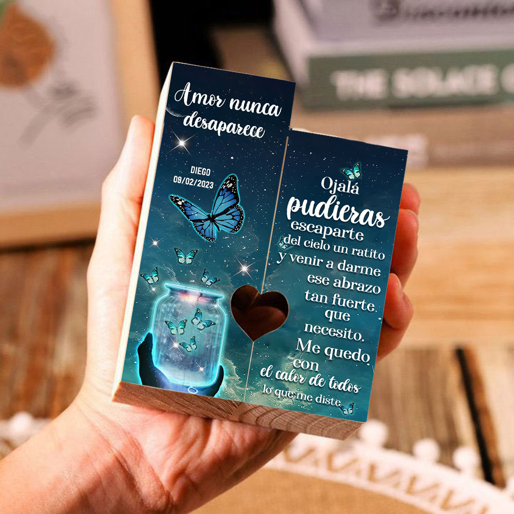 Candelero de dos piezas en memoria de ser querido de madera nombre y año personalizados sin vela-Jessemade ES