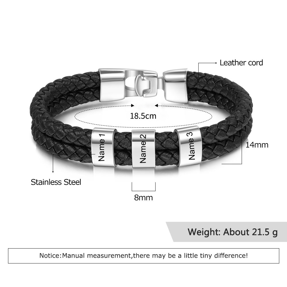 Pulsera 1-8 Nombres Personalizados de Cuero Trenzado con Aros-Jessemade ES