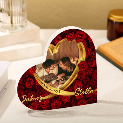 Placa de acrílico en forma de corazón con fecha, 2 nombres y foto personalizados-Jessemade ES