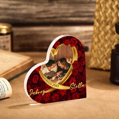 Placa de acrílico en forma de corazón con fecha, 2 nombres y foto personalizados-Jessemade ES
