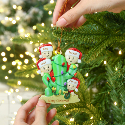 Navidad-Ornamento muñecos navideño de madera cactus 4 nombres y 1 texto personalizados adorno del árbol-Jessemade ES