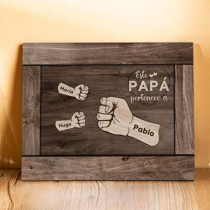A mi papá - Lámina marco de madera puño con puño 3 nombres personalizados-Jessemade ES