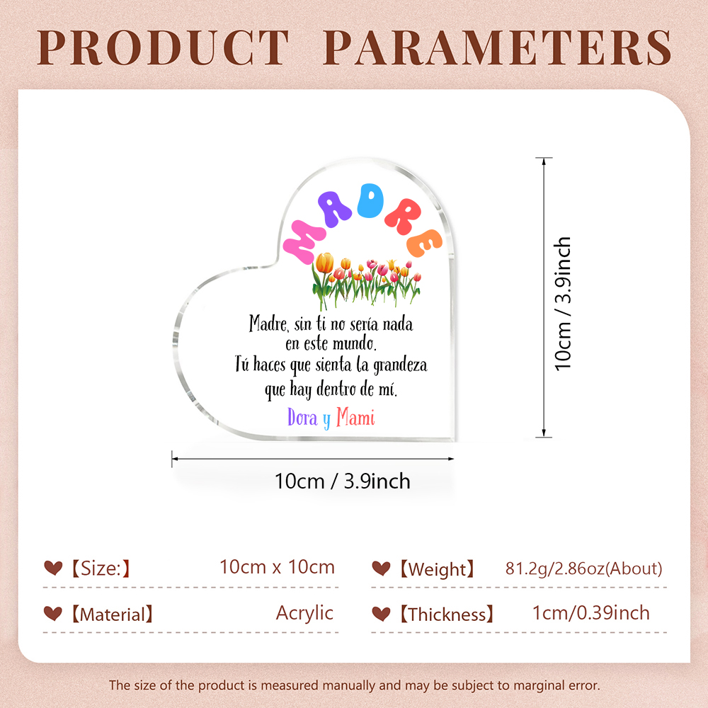 A mi mamá-Placa de acrílico en forma de corazón con frases amorosos 1 texto personalizado-Jessemade ES