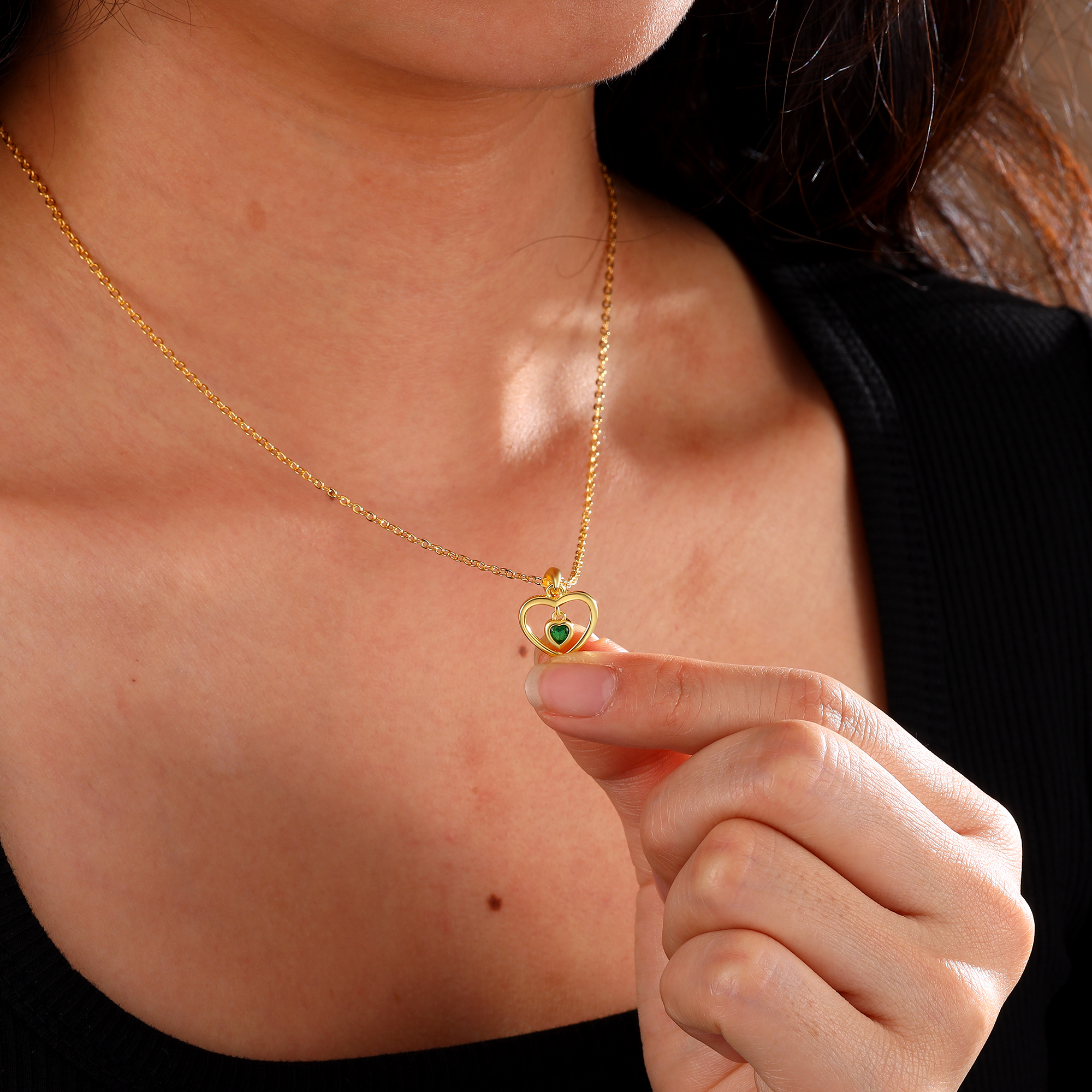 Collar de corazón con 1 piedra de nacimiento personalizada-Jessemade ES