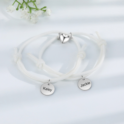 Pulseras de cuerda luminosa personalizadas para pareja con dije de corazón magnético grabado de dos nombres-Jessemade ES