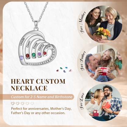 Collar en corazón con 2-5 nombres personalizados y 2-5 piedras de nacimiento-Jessemade ES