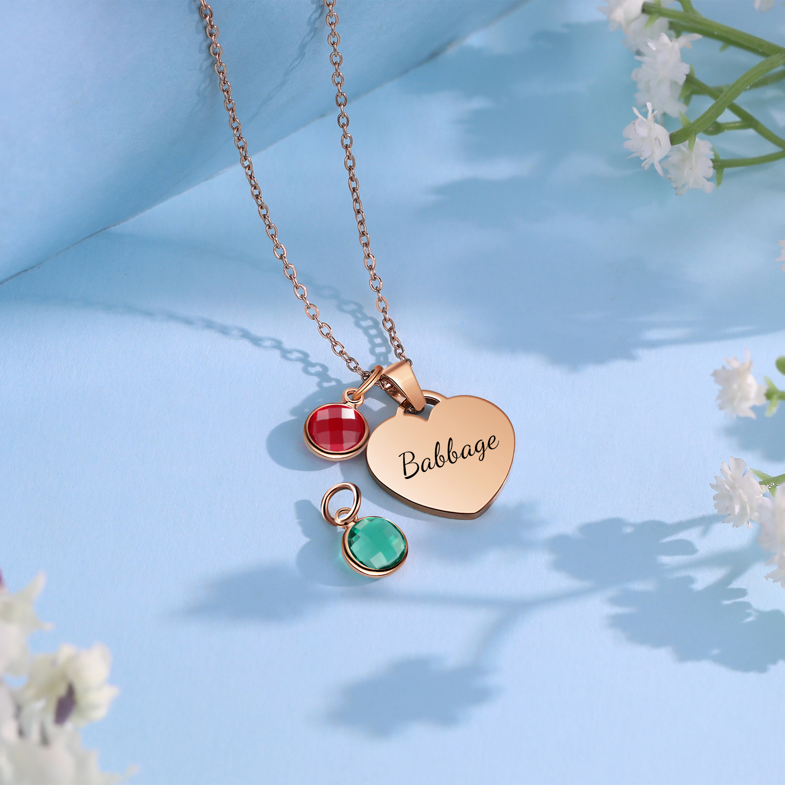 Collar de corazón con 1-3 colgantes de piedras de nacimiento con 1 nombre-Jessemade ES