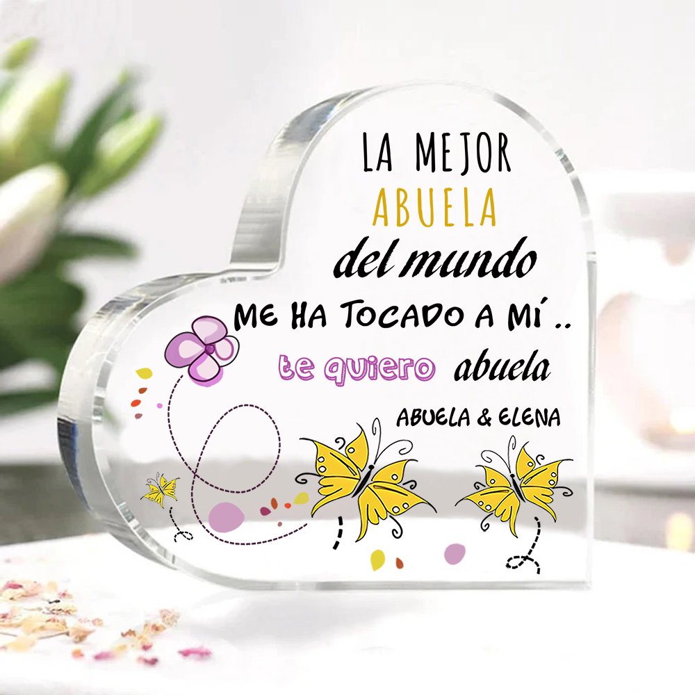 Abuela - Placa de acrílico en forma de corazón mariposas 2 nombres personalizados-Jessemade ES