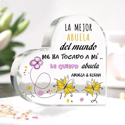 Abuela - Placa de acrílico en forma de corazón mariposas 2 nombres personalizados-Jessemade ES