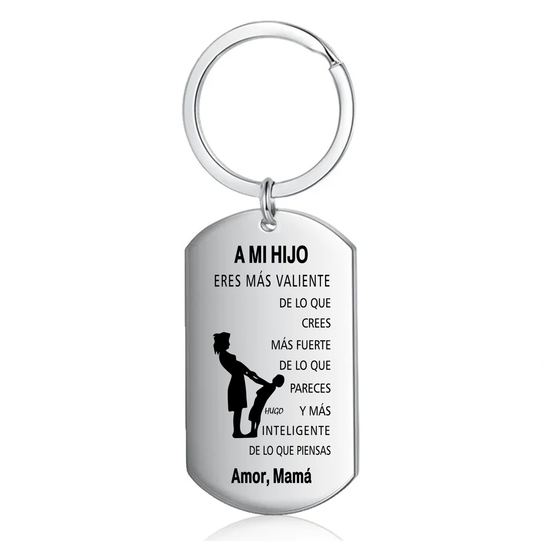 A mi hijo-Llavero de placa "Eres más valiente de lo que crees" de mamá personalizado con 1 nombre-Jessemade ES