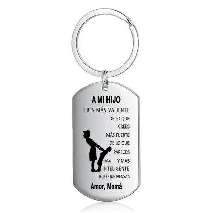 A mi hijo-Llavero de placa "Eres más valiente de lo que crees" de mamá personalizado con 1 nombre-Jessemade ES