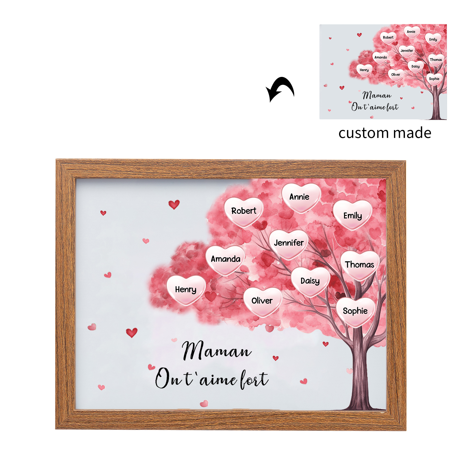 Marco con LED Árbol de la Vida 1-10 Nombres Personalizados con 1 Texto-Jessemade ES